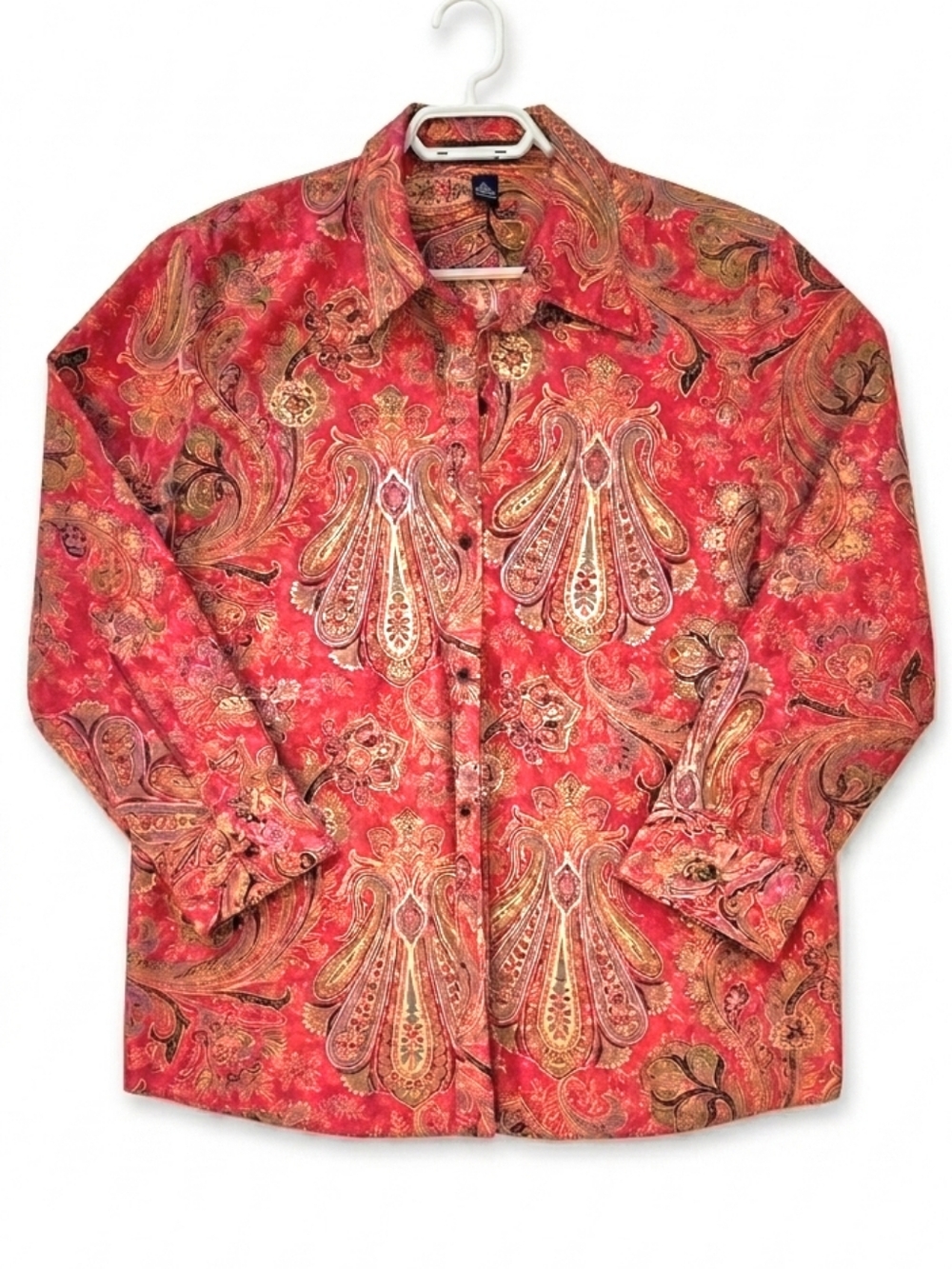 Chaps Red Paisley Button Down Cotton Blouse Women's XL